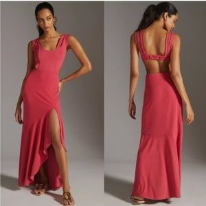 Maeve by Anthropologie red ruffle cutout dress